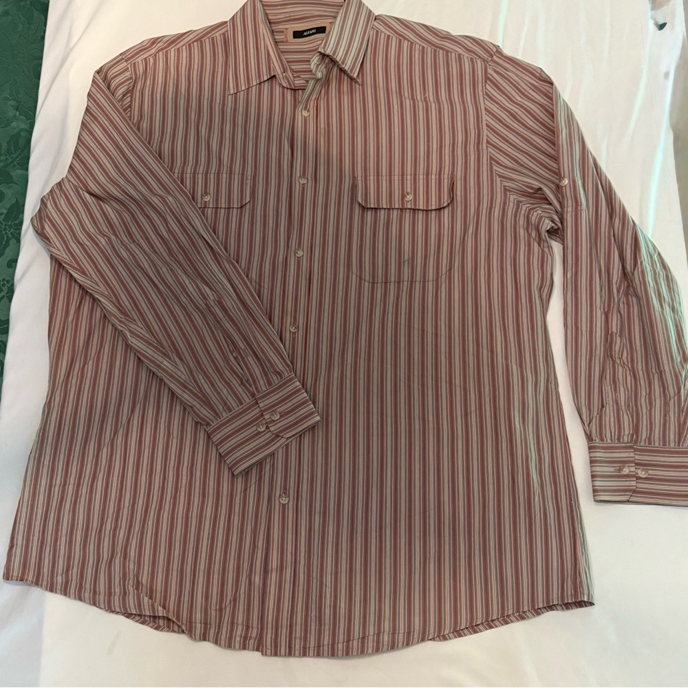 Alfani Men's Casual Striped Button Down Shirt - Red and White‎ XXL